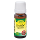 Braune Flasche von cdVet ZeckEx SpotOn, ein natürliches Floh- und Zeckenmittel für Haustiere, mit einem grünen Blätterdesign und einem Symbol für keine Schädlinge.
