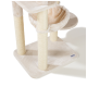A beige cat tree featuring two scratching posts wrapped in sisal, a soft hammock, and a plush base for comfort.