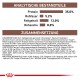 Nährwertkennzeichnung für Haustierfutter, die Zutaten und analytische Komponenten detailliert, einschließlich Protein (35%), Fett (13%) und Ballaststoffe (5,2%).