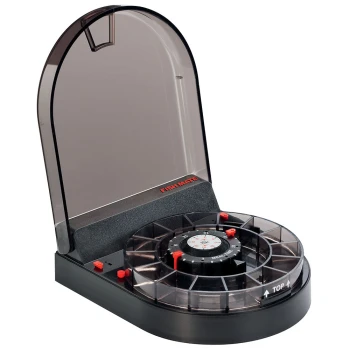 Automatischer Futterspender für Haustiere mit transparentem Deckel und drehbarem Dial, beschriftet mit "FISH MATE", entworfen für Portionskontrolle.