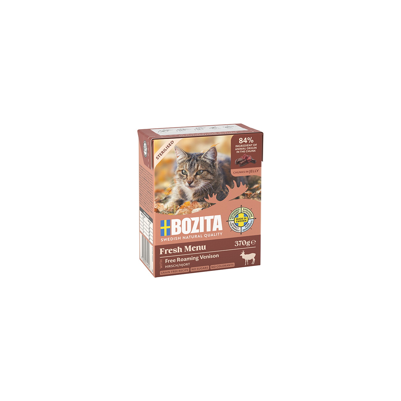 BOZITA Nassfutter Katze Sterilised Häppchen in Gelee mit Hirsch 6x370 g