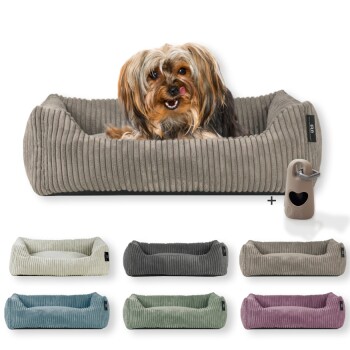® Hundebett waschbar für kleine Hunde mit Hundekissen Cord (ca. 55x42 cm) inkl. Gassibeutel taupe