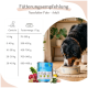 Dose mit Haustierfutter, beschriftet mit "100% Geschmack," die Truthahn, Quinoa, Rote Beete und Fenchel enthält, mit Beschreibungen der Zutaten und Vorteile.