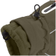 Nahaufnahme einer braunen Hundejacke mit Fleece-Futter, verstellbaren Kordeln und reflektierenden Details.