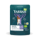Yarrah BIO Bio-Katzenfutterbeutel mit Filets in Sauce mit Huhn und Pute, 85g, mit einer Katzenillustration und umweltfreundlichen Symbolen.