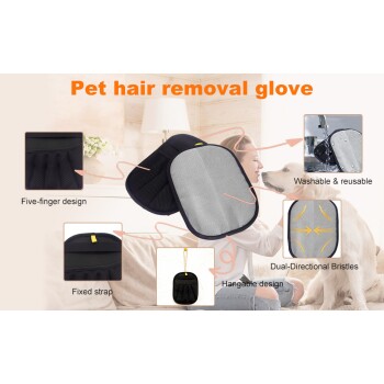 Handschuh zur Entfernung von Tierhaaren mit Fünf-Finger-Design, festem Riemen, aufhängbarem Design, waschbar & wiederverwendbar sowie Borsten in zwei Richtungen.