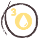 Symbol mit einem gelben Tropfen in einem kreisförmigen Umriss, mit der Zahl '3' darüber, was auf einen Fokus auf Omega-3-Fettsäuren für Haustiere hinweist.