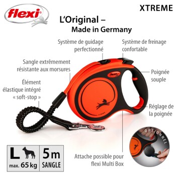 Flexi XTREME Laisse à enrouleur orange/noir L, 5 m