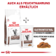 Die Verpackung von Royal Canin Gastrointestinal Tierfutter mit Trockenfutterbeutel und Nassfutterbeutel, hebt "Moderate Kalorien" und "Feine Stückchen in Soße" hervor.