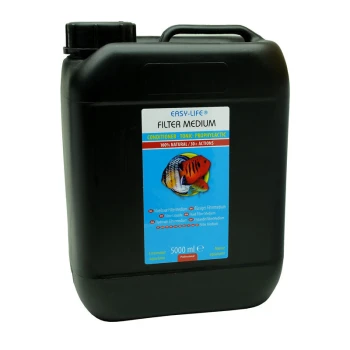 Schwarzer Behälter mit der Aufschrift "EASY-LIFE FILTERMEDIUM", 5000 ml, für Süßwasseraquarien, mit einem Fischgrafik und 100% natürlichen Ansprüchen.