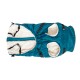 Teal Hundejacke mit weichem weißen Futter, mit verstellbaren Riemen und Öffnungen für die Beine, entworfen für Wärme und Komfort.