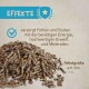 Pellets für Fohlen und Stuten, die Energie, hochwertiges Protein und Mineralien liefern; Pelletgröße 6 mm. Text: "Effekte" und Vorteile.