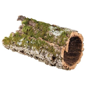 Natürlicher Korkstamm mit Moos und Flechten, ideal für Haustierlebensräume, bietet einen rustikalen Look und Verstecke für kleine Tiere.