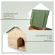 Holzhaustierhaus mit einem klappbaren grünen Giebeldach, das aus natürlichem Holz gefertigt ist und ein Eingangloch hat.