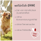 Ein Golden Retriever läuft fröhlich auf einem grünen Feld, mit Text, der für natürliches Haustierfutter wirbt: "natürlich OHNE" und "100% Natur."