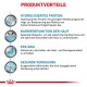 Infografik über die Vorteile von Haustierfutter: hydrolysiertes Protein, Unterstützung der Hautbarriere, EPA/DHA für Haut-/Darmgesundheit und Verdauungshilfe.