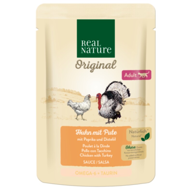 REAL NATURE Original natvoer kat, Adult 12x85 g Kip met kalkoen, in saus