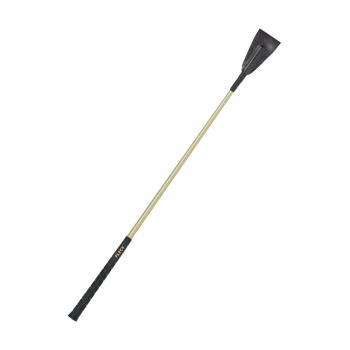 Ein schlanker, goldfarbener Haustiertrainingsstock mit einer schwarzen Gummispitze und Griff, mit dem Markennamen 'FLECK' am Griff.