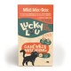 Lucky Lou Wild Mix-Box pour chats adultes, avec un chat noir et le texte : "Sans céréales," "Sans sucre ajouté," "96% de viande."
