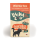 Lucky Lou Wild Mix-Box pour chats adultes, avec un chat noir et le texte : "Sans céréales," "Sans sucre ajouté," "96% de viande."