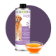 MediDog Lachsölflasche mit einem Bild eines Golden Retrievers, beschriftet mit 'Lachsöl', das Vorteile für Haut und Fell, Omega-3-Quelle und Geschmack hervorhebt.