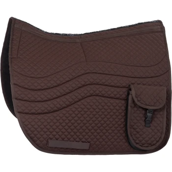 Braune gesteppte Satteldecke mit einem strukturierten Design und einer kleinen Tasche, ideal für den Reitsport.
