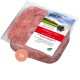Rohes Rindfleisch für Hunde in einem klaren Behälter, gekennzeichnet mit "proCani buy nature," mit rotem und weißem Text für "Maufleisch / Leber" und natürlichen Zutaten.