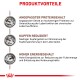 Infografik, die die Produktvorteile für Haustierfutter detailliert: angepasster Proteingehalt, reduzierte Kupferwerte und hohe Energiedichte.