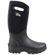 Schwarzer wasserdichter Gummistiefel mit einem Neopren-Obermaterial, ausgestattet mit einem Griff für einfaches Anziehen, markiert mit 'Two Tracks'.