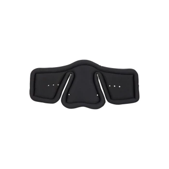 Schwarzes Haustiergeschirr mit gepolstertem Design und verstellbaren Riemen, mit Metallclips und Löchern für eine sichere Befestigung.