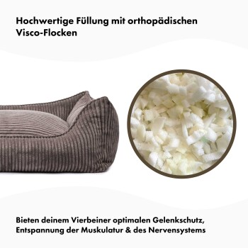 Orthopädisches Haustierbett mit hochwertiger Viskoflockenfüllung, das den Gelenkschutz und die Entspannung für Haustiere fördert.
