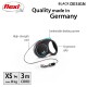 Black flexi retractable dog leash with ergonomic grip, comfortable brake, and strong cord for dogs up to 8 kg.