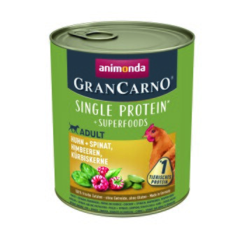 GranCarno Single Protein Superfoods Huhn & Spinat, Himbeeren, Kürbiskerne 6x800 g