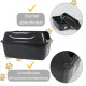 Schwarze Katzenstreu-Toilette mit Deckel; deutsche Beschriftungen: 'Deckel abnehmbar' und 'Zuverlässiger Verschlussmechanismus'.