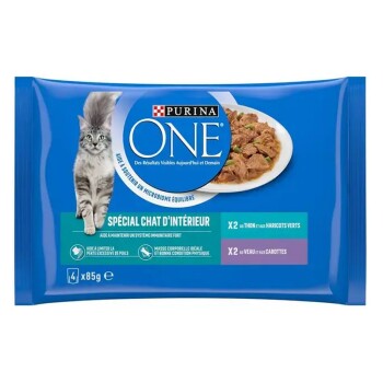 - Sachets pour Chat d'Intérieur au Veau et au Thon 4 x 85 g