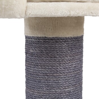 Katzenbaum-Posten mit einer weichen beigen Oberseite und einer strukturierten grauen Sisal-umwickelten Basis, ideal zum Kratzen und Klettern.
