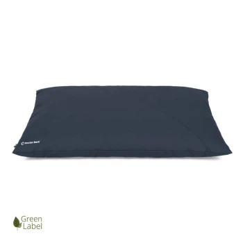 Dunkelblaues Haustierbett mit schlankem Design, mit dem 'Doctor Bark'-Logo und einem 'Green Label'-Emblem.