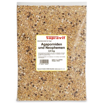 Gemischte Vogelfuttersaat mit verschiedenen Samen, darunter Hirse, Sonnenblumenkerne und Hafer, für Ziervögel.