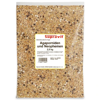 Gemischte Vogelfuttersaat mit verschiedenen Samen, darunter Hirse, Sonnenblumenkerne und Hafer, für Ziervögel.