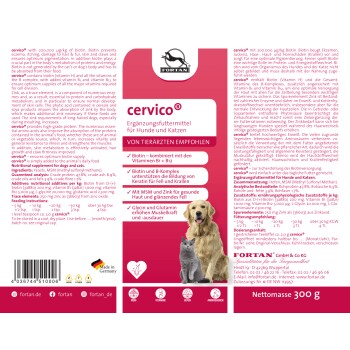 Cervico® Haustierergänzungsmittel für Hunde und Katzen, mit Biotin, Vitaminen B1 & B12, MSM und Zink für gesunde Haut und Fell. 300 g.