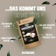 ALPHAZOO Eierschalenverpackung für Hunde und Katzen, die die Knochengesundheit, Umweltfreundlichkeit und das Verhältnis von Calcium zu Phosphat betont.