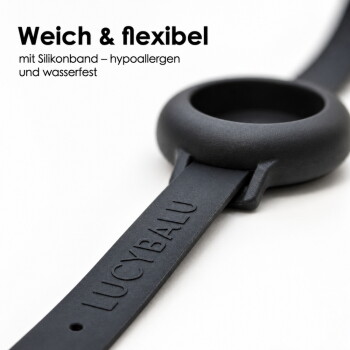 Verstellbarer schwarzer Kragen für Haustiere, geeignet für Halsgrößen von 20 bis 31 cm, mit einer Längenanzeige und deutschem Text zur Größenangabe.