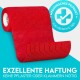 Roter medizinischer Klebeband mit dem Text "Exzellente Haftung" und "Keine Pflaster oder Klammern nötig", gekennzeichnet als geeignet für Menschen und Tiere.