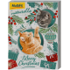 Calendrier de l'Avent pour chats mettant en vedette un chat orange et un chat gris, décoré d'éléments de Noël et du texte "Joyeux Noël."