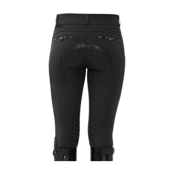 Schwarze Reitleggings mit Mesh-Details auf der Rückseite, mit dekorativen Knöpfen und einer schlanken Passform.