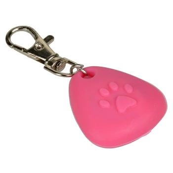 Porte-clés en silicone rose en forme de patte d'animal avec un clip en métal.