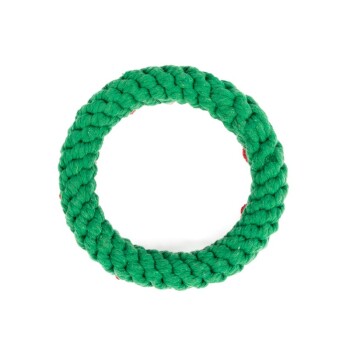 Grünes Seilspielzeug für Haustiere, kreisförmige Form mit geflochtenem Textur, ideal zum Kauen und Spielen.