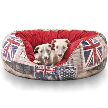 Hundebett Alidho aus Velours grau/ rot L