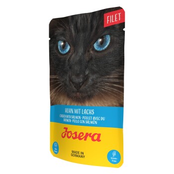 Fütterungsempfehlung: Deutsche Fütterungsempfehlungstabelle für 200 g- und 85 g-Nassfutterdosen mit Portionsangaben und Josera-Logo.
