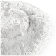 Flauschiges graues Haustierbett mit runder Form und weicher Textur, ideal für kleine Hunde oder Katzen.